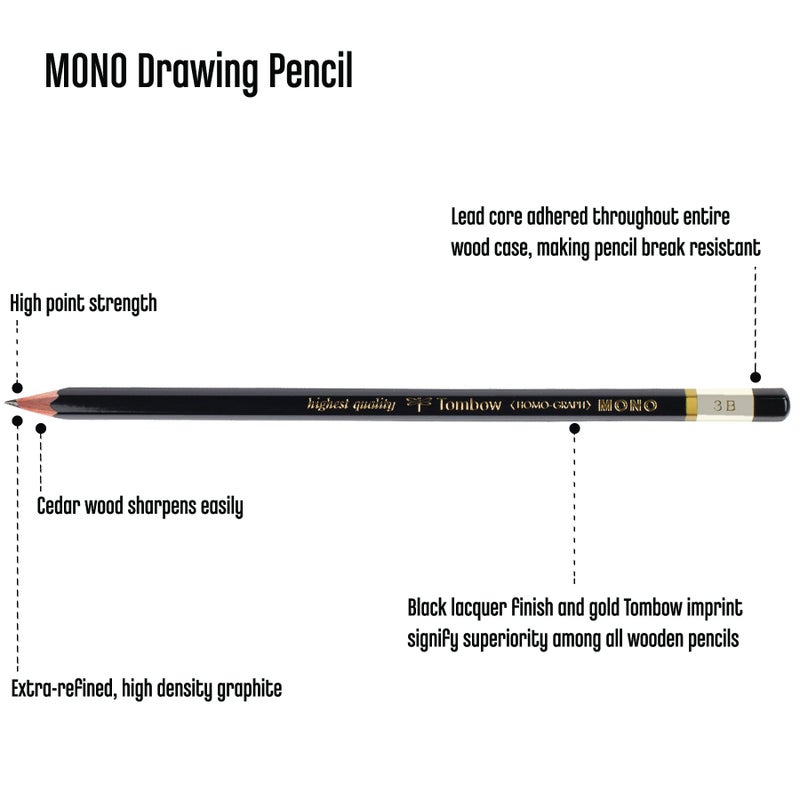Tombow 51506 MONO Drawing Pencil, 3B, Graphite 12-Pack - Image 3